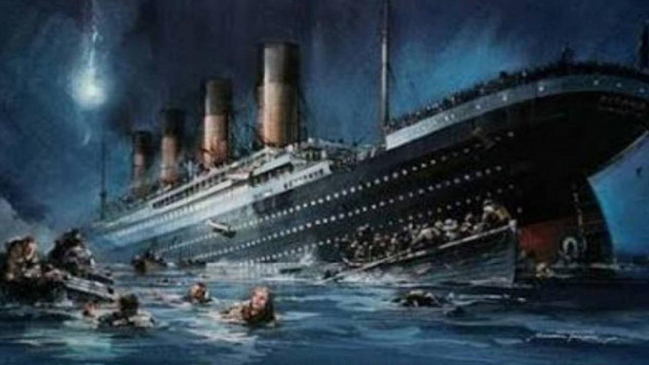 Ilustrasi tenggelamnya kapal Titanic.