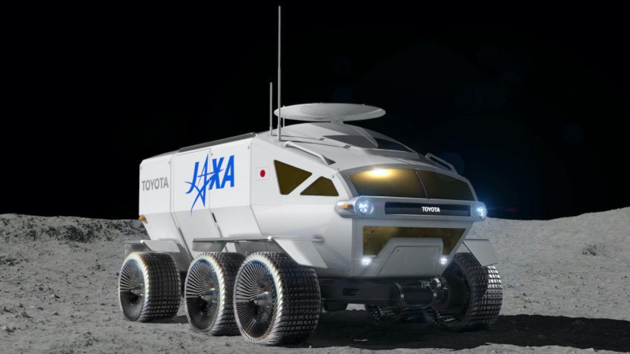 Ilustrasi grafis ini menunjukkan kendaraan Toyota yang disebut 'Lunar Cruiser' untuk menjelajahi permukaan bulan. (Toyota Motor Corp via AP)