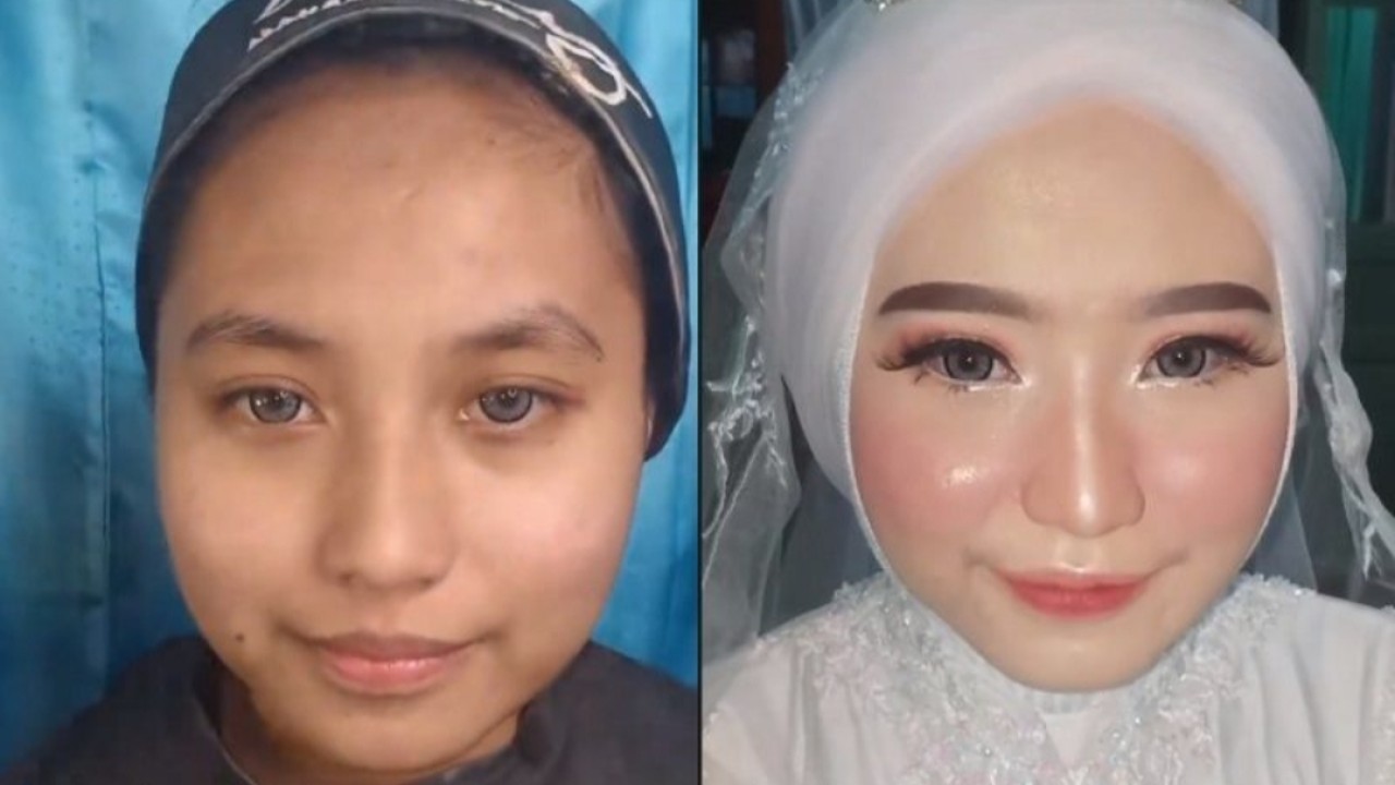 Wajah baby sitter anak Mawar AFI sebelum dan setelah di make up. (net)