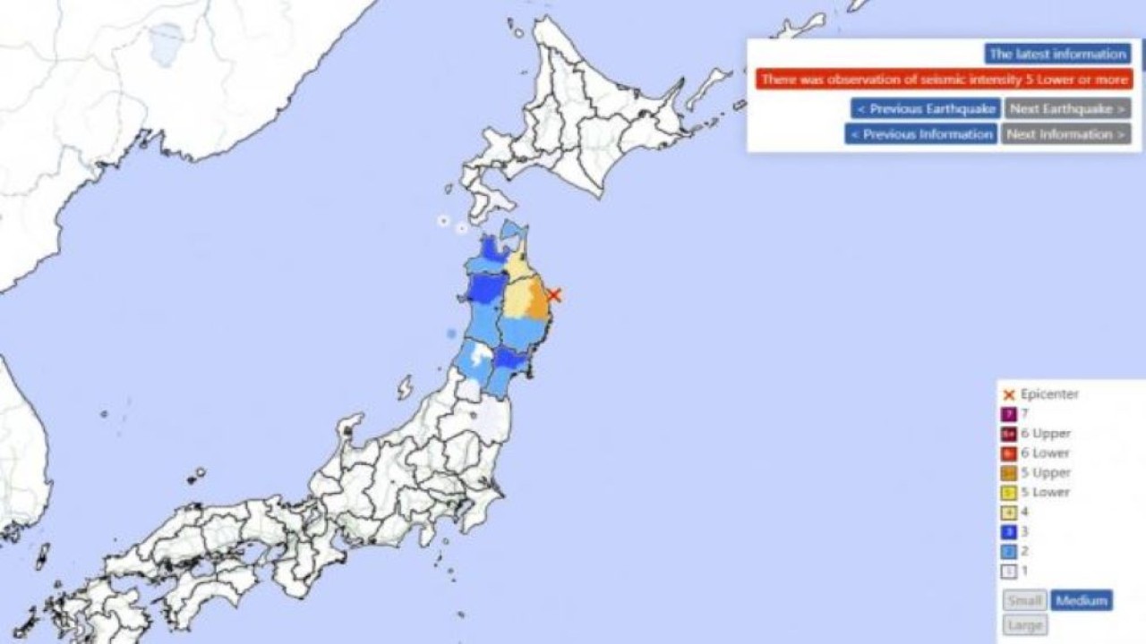 Gempa magnitudo 5,6 mengguncang timur laut Jepang. (Kyodo)