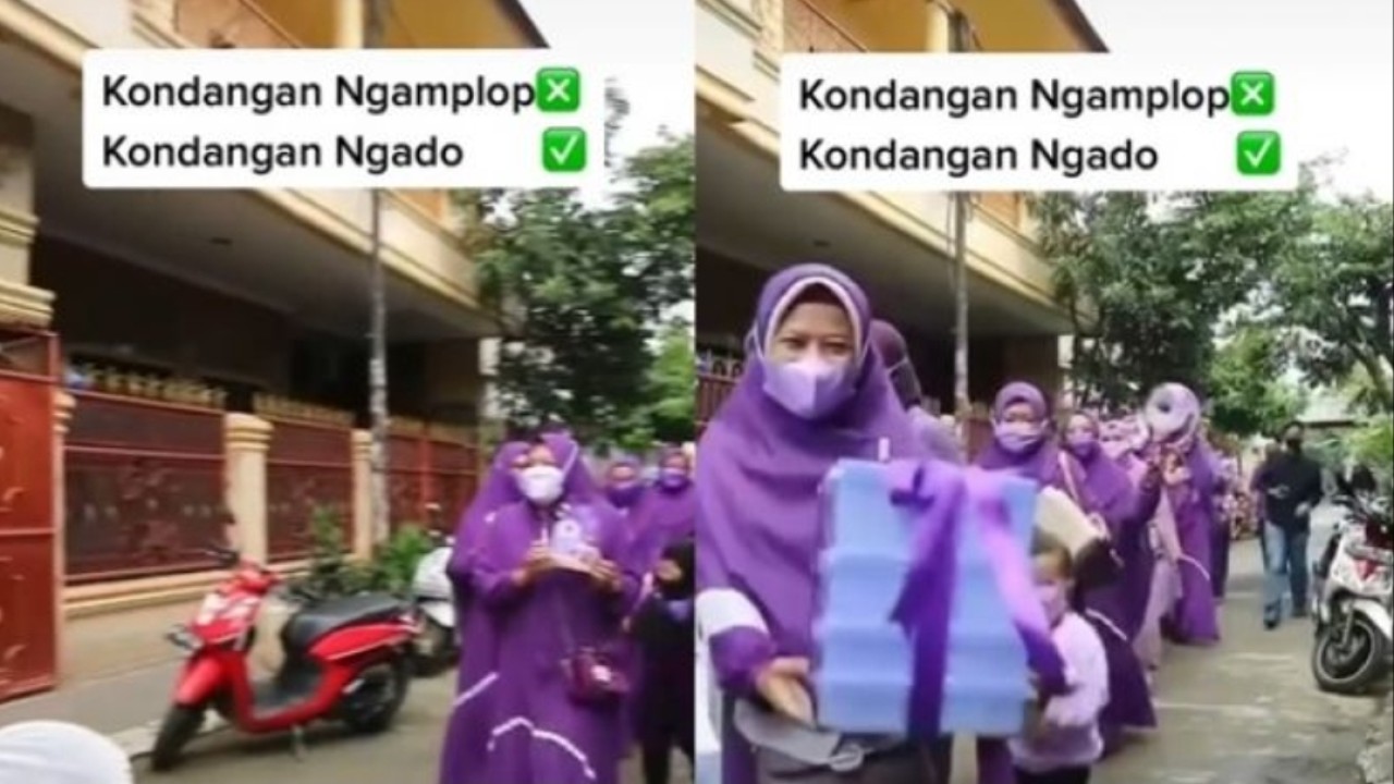 Rombongan wanita berkostum serba ungu saat kondangan/net