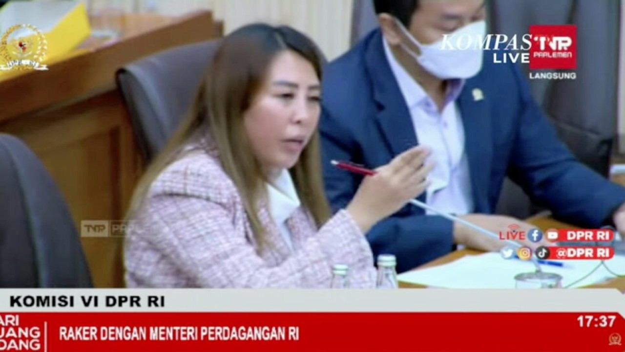 Anggota DPR RI Fraksi PDI Perjuangan Sondang Tiar Debora Tampubolon saat rapat kerja dengan Menteri Perdagangan RI Muhammad Lutfi.