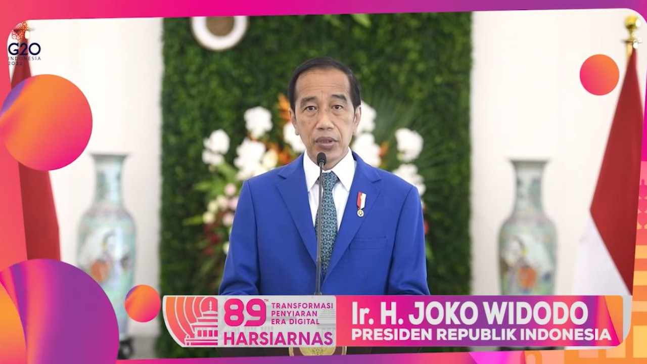 Presiden Jokowi memberikan sambutan pada peringatan Hari Penyiaran Nasional (Harsiarnas) ke-89.
