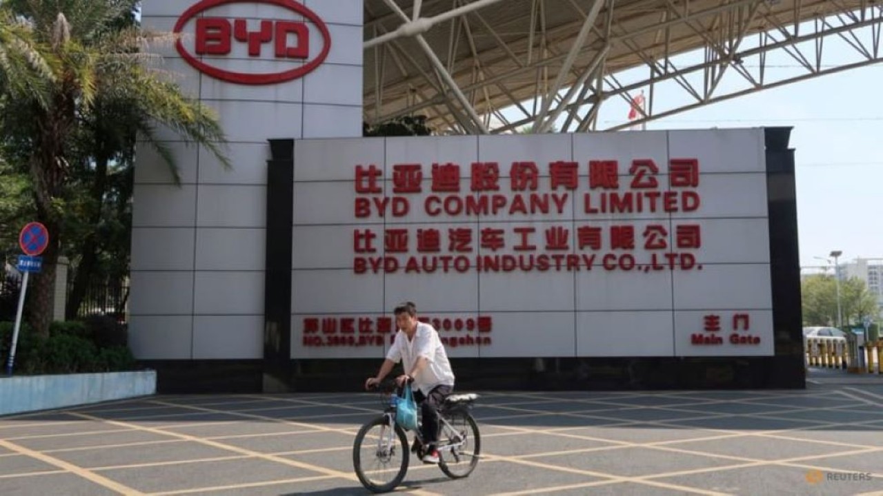 Pabrik produsen mobil listrik China BYD di distrik Pingshan Shenzhen, provinsi Guangdong. (Yilei Sun/Reuters)