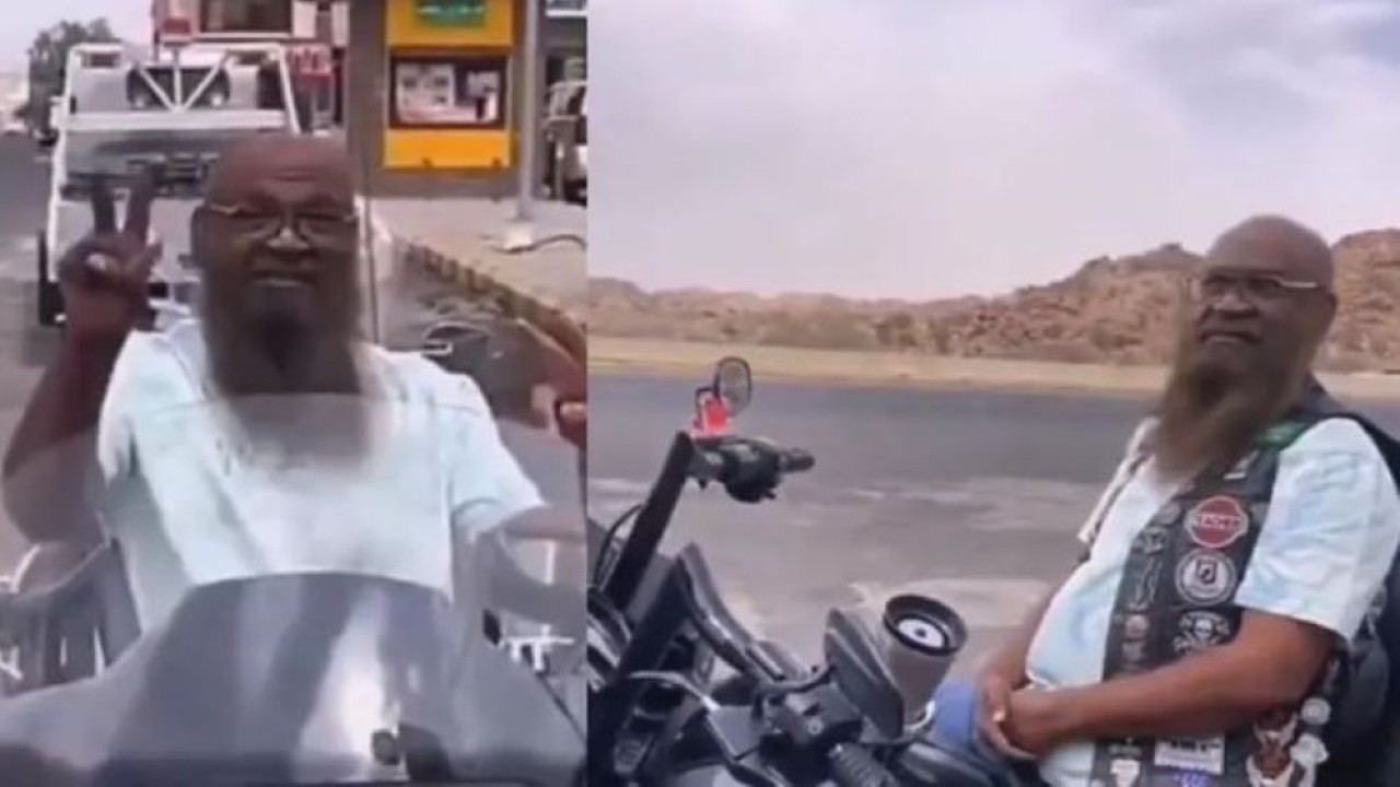 Mantan Imam Masjidil Haram, Makkah, Arab Saudi, Sheikh Adel al-Kalbani  mengendarai seeda motor Harley-Davidson. (Al Arabiya)