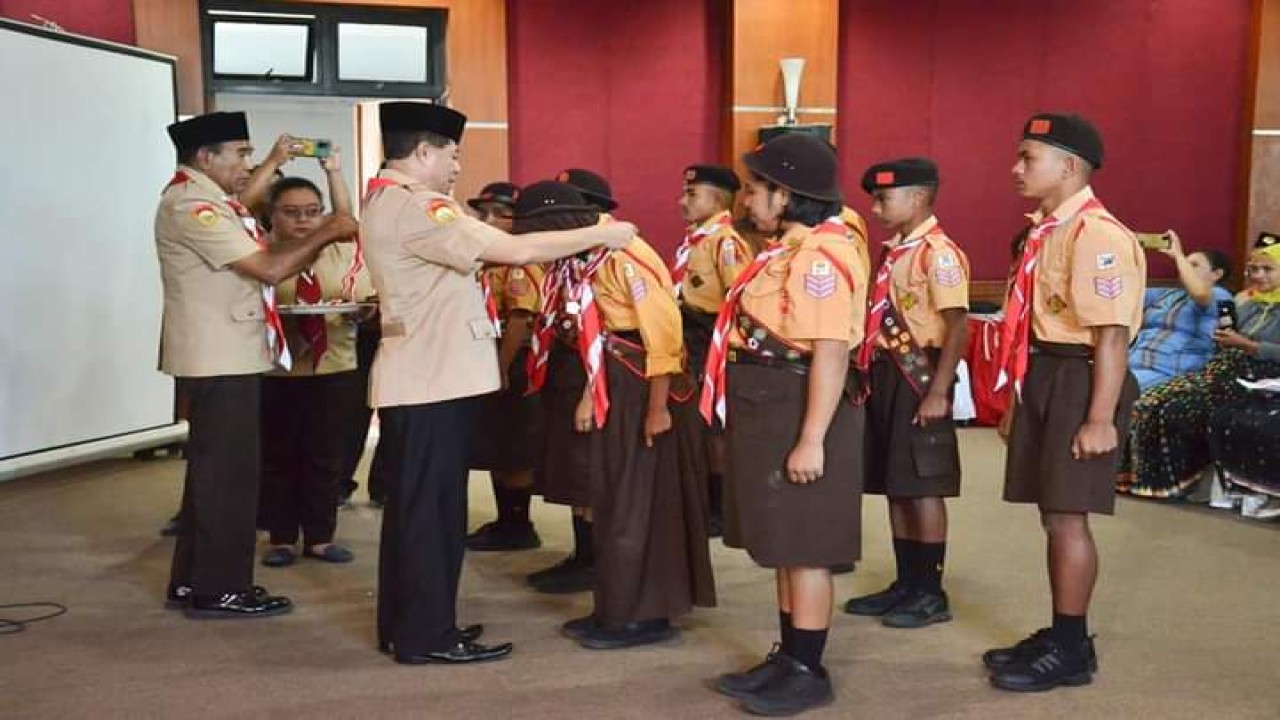 Pelepasan kontingen Jambore Daerah IX dan Jambore Nasional X, bertempat di Aula Ranaka Kantor Bupati Manggarai, Kamis (28/7/2022). Foto (Istimewa)