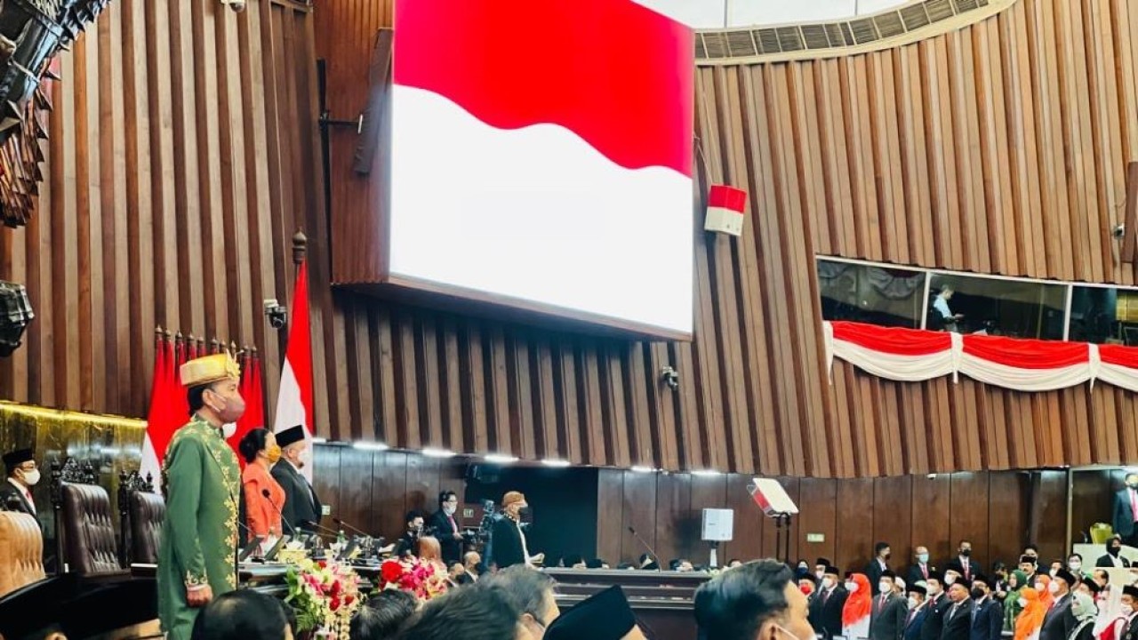 Presiden Joko Widodo (Jokowi) di Ruang Rapat Paripurna, Gedung Nusantara MPR/DPR/DPD RI, Jakarta, Selasa (16/08/2022). (BPMI Setpres/Laily Rachev)