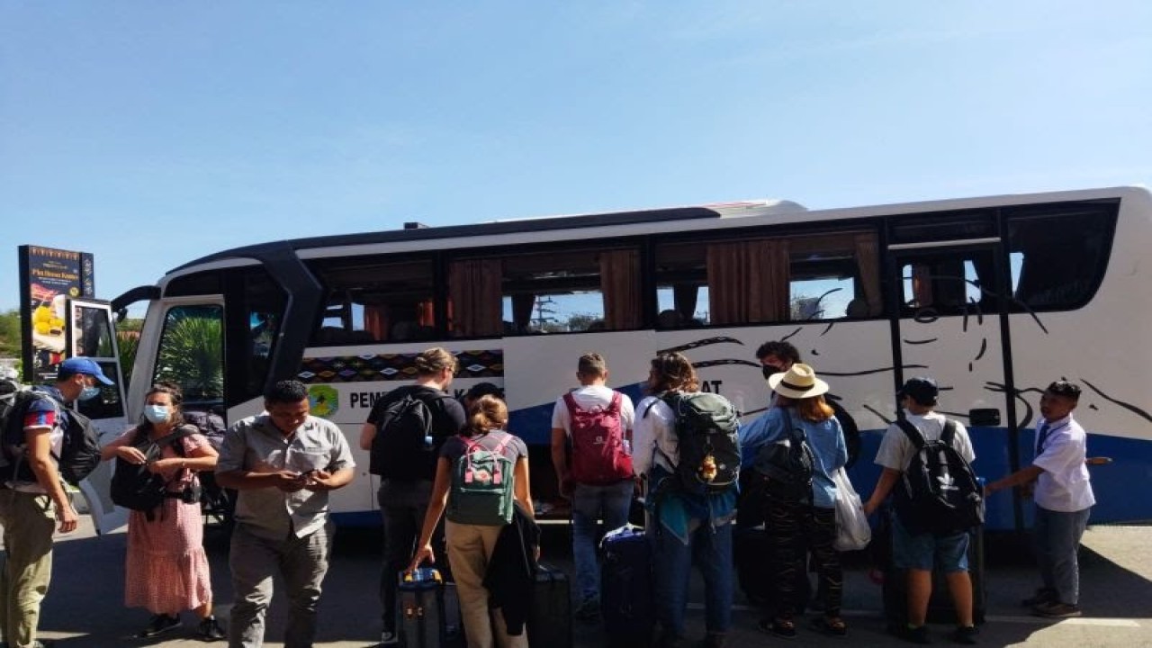 Wisatawan yang berkunjung ke Labuan Bajo terpakasa di jemput oleh bus milik Pemda Mabar akibat aksi mogok yang dilakukan pelaku pariwisata di Manggarai Barat. Foto (Istimewa)