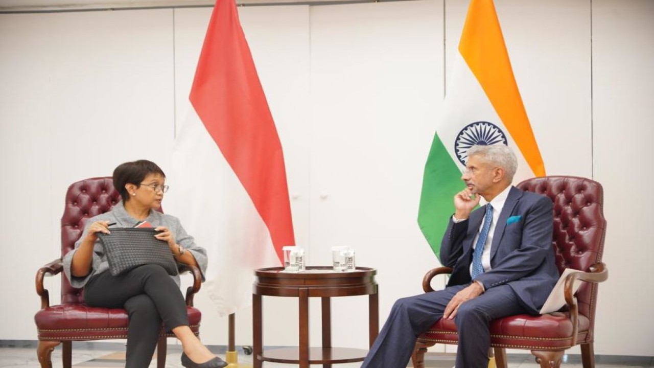 Isu terkait G20 dan situasi di Myanmar menjadi bahasan utama pertemuan Menlu Retno Marsudi dengan Menlu India, Dr. S.Jaishankar, di New York City, AS, disela-sela Sidang Majelis Umum ke-77 PBB, pada Senin (19/9/2022). (Humas Kemenlu)