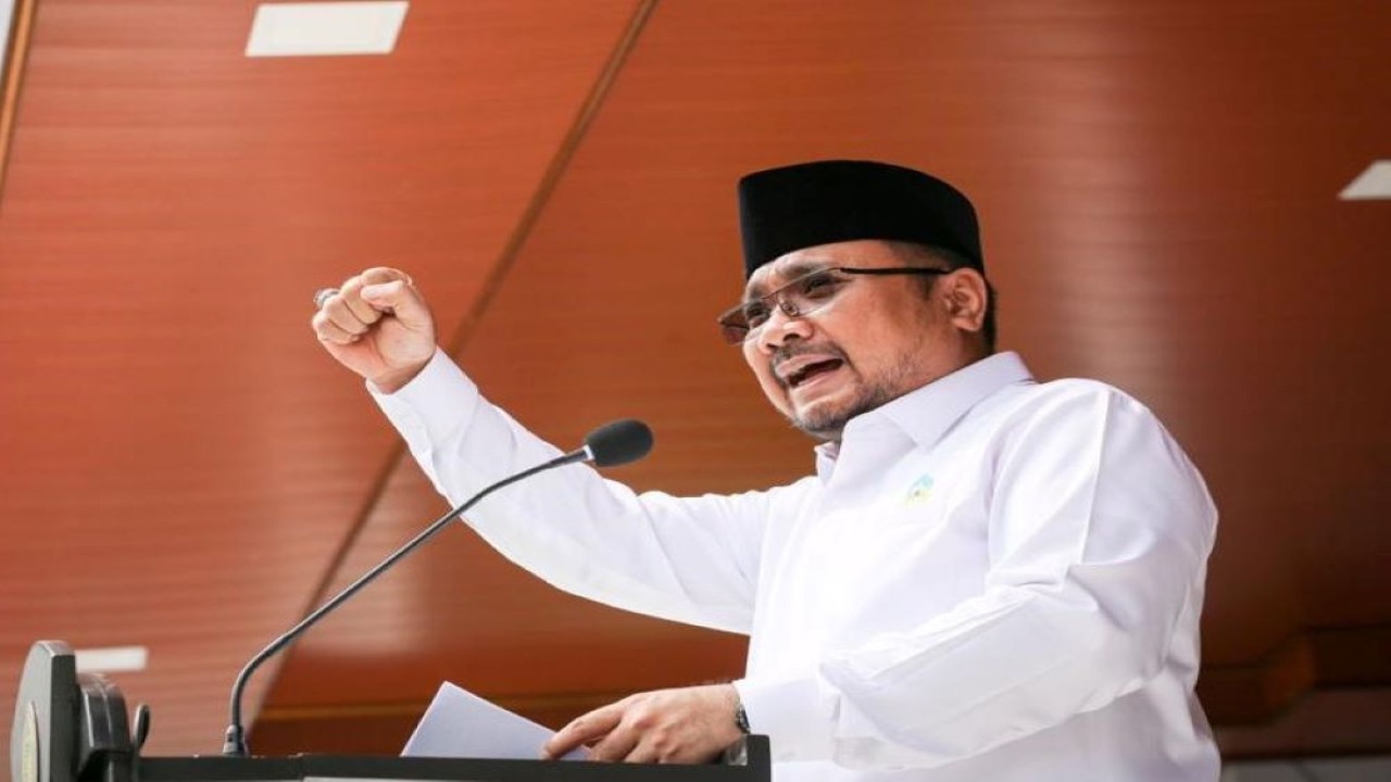 Menteri Agama Yaqut Cholil Qoumas menghadiri peringatan Hari Santri di Jakarta, Sabtu (22/10/2022). (Istimewa/Kemenag).