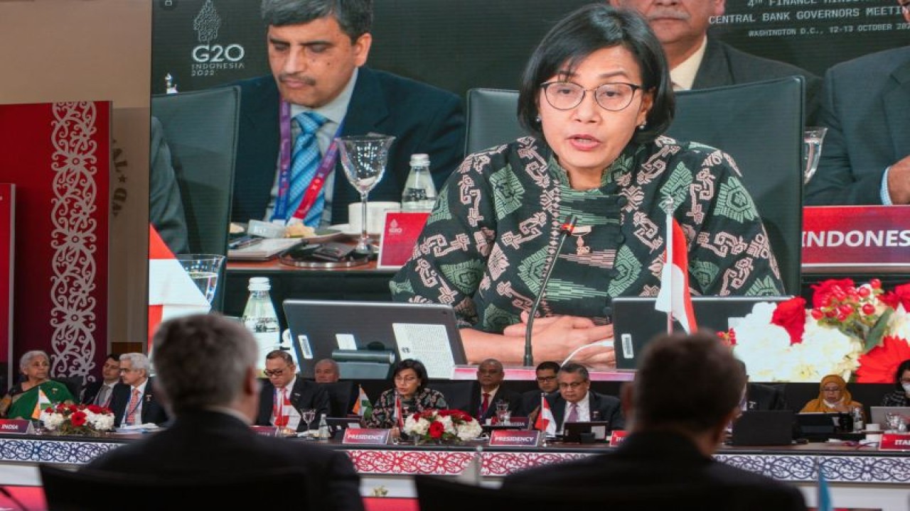 Menteri Keuangan Sri Mulyani Indrawati saat memimpin Pertemuan Ke-4 Menteri Keuangan dan Gubernur Bank Sentral (FMCBG) G20. ANTARA/HO-Istimewa