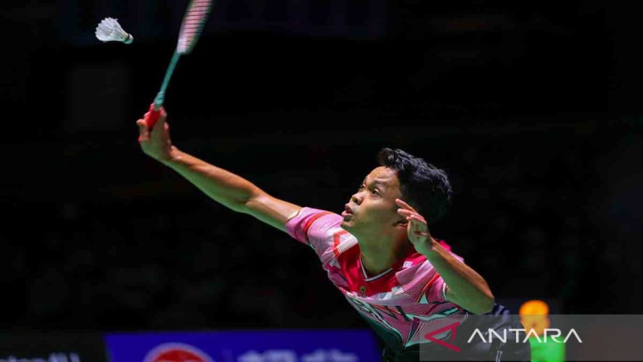 Pebulu tangkis tunggal putra Indonesia Anthony Sinisuka Ginting. (ANTARA FOTO/Naoki Morita/AFLO SPORT/rwa.)