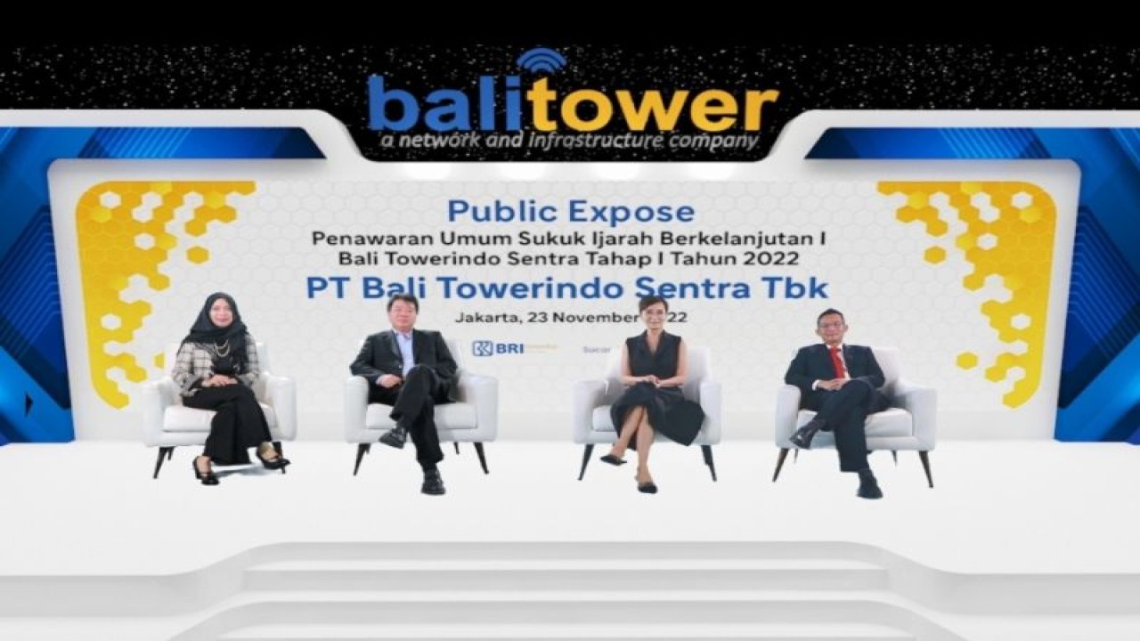 PT Bali Towerindo Sentra Tbk (BALI) menggelar paparan publik terkait Penawaran Umum Sukuk Ijarah Berkelanjutan I Bali Towerindo Sentra Tahun 2022 di Jakarta, Rabu (23/11/2022). ANTARA/HO-BALI.