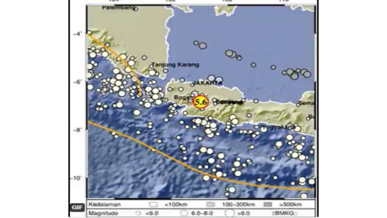 Titik gempa di Kabupaten Cianjur, Jawa Barat. (ANTARA/HO-BMKG)