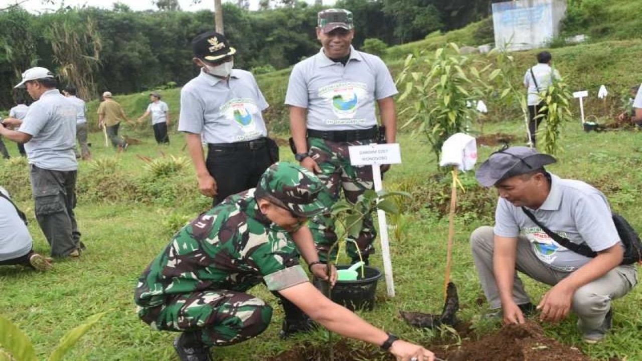 Dandim 0707/Wonosobo Letkol Inf Rahmat menanam pohon pada peringatan Hari Menanam Pohon Indonesia (HMPI) tingkat Kabupaten Wonosobo di Desa Pagerejo, Kecamatan Kertek. ANTARA/HO -Kodim Wonosobo