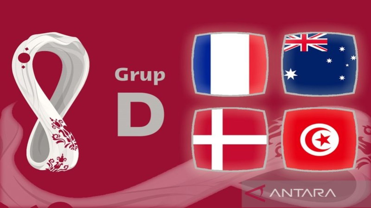 Ilustrasi Grup D Piala Dunia 2022 Qatar. Prancis masuk dalam Grup D bersama Australia, Tunisia dan Denmark. (ANTARA/Gilang Galiartha)