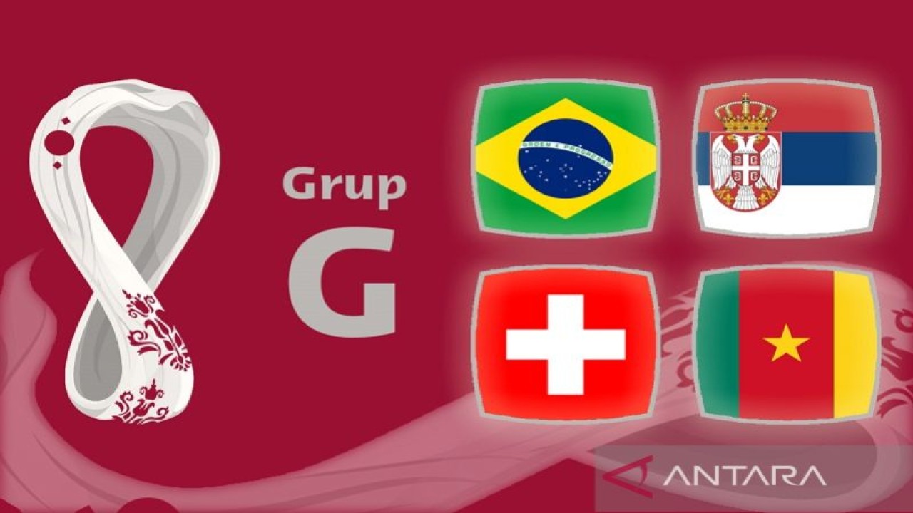 Ilustrasi Grup G Piala Dunia 2022 Qatar. Brazil berada dalam Grup G bersama Serbia, Swiss, dan Kamerun. (ANTARA/Gilang Galiartha)