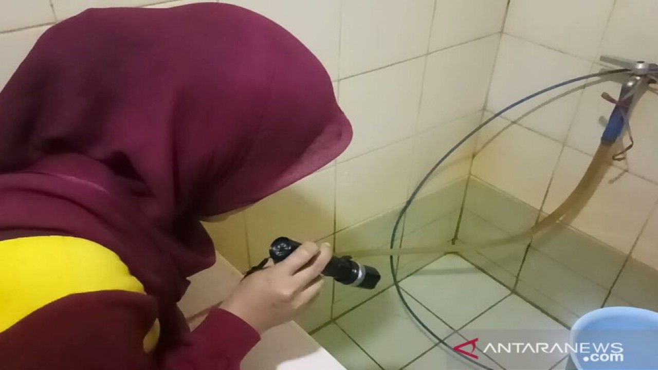 Arsip Foto. Juru pemantau jentik atau jumantik memeriksa bak kamar mandi untuk memastikan jentik nyamuk perantara penularan demam berdarah dengue tidak tumbuh di tempat penampungan air. (ANTARA/Dewa Wiguna.)