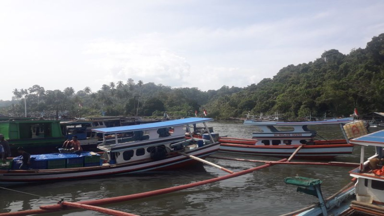 Kapal nelayan di Air Bangis Kabupaten Pasaman Barat banyak yang bersandar tidak pergi melaut karena cuaca ekstrem di daerah itu satu minggu terakhir.