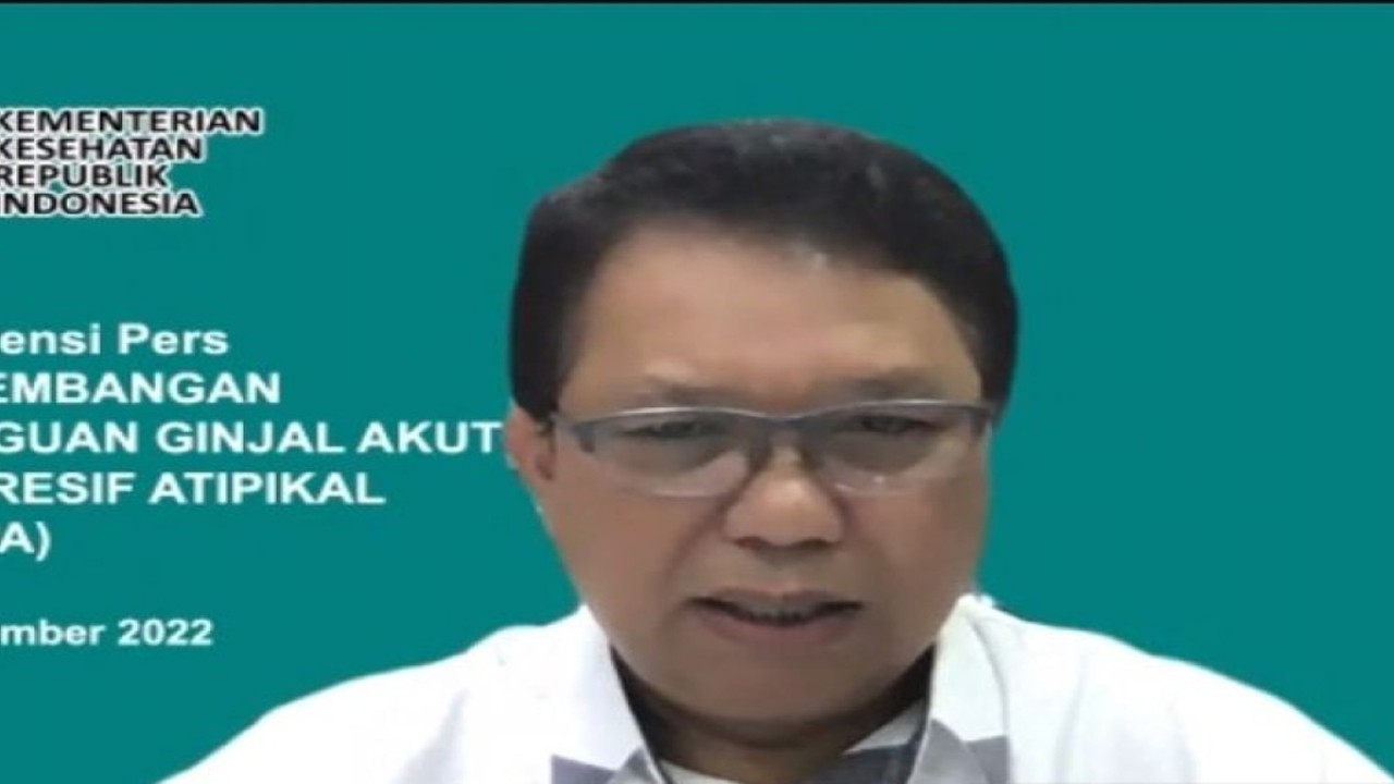Tangkapan layar - Juru Bicara Kementerian Kesehatan RI Mohammad Syahril saat menyampaikan penjelasan kepada wartawan terkait situasi terkini kasus Gangguan Ginjal Akut yang diikuti dalam jaringan di Jakarta, Rabu (16/11/2022). (ANTARA/Andi Firdaus).
