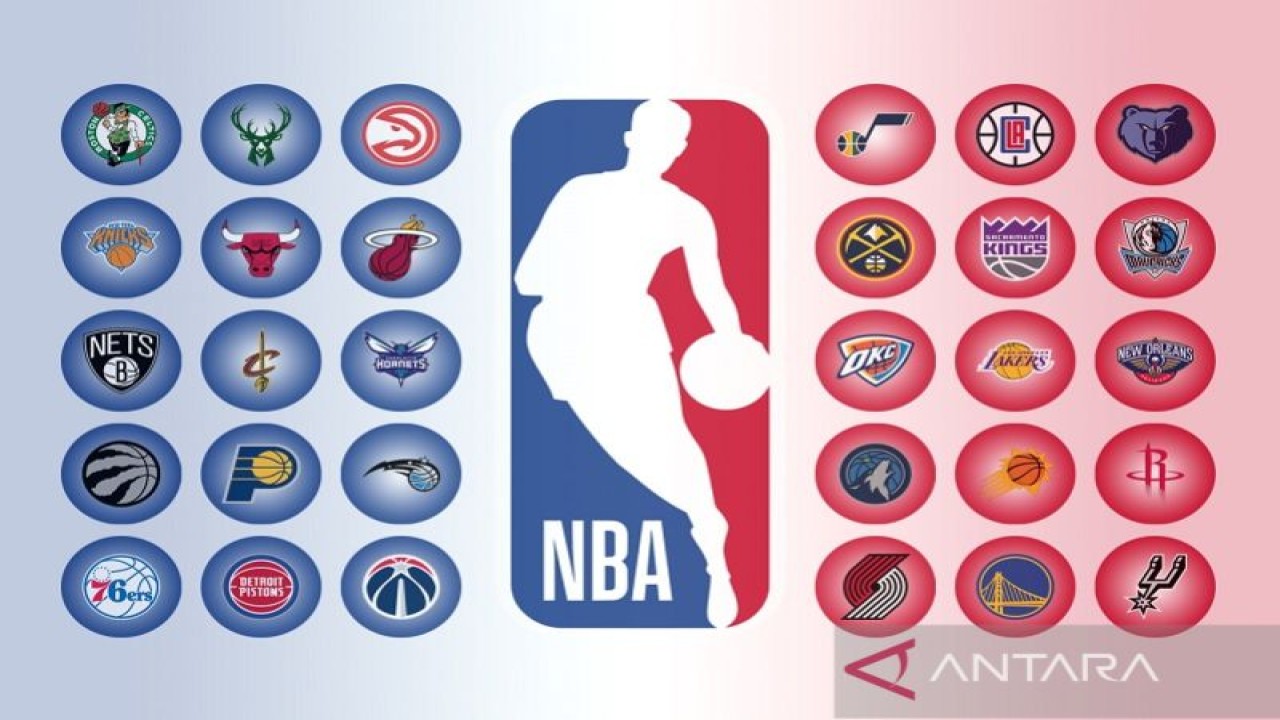 Ilustrasi liga bola basket Amerika Serikat, NBA, dan 30 tim pesertanya. (ANTARA/Gilang Galiartha)