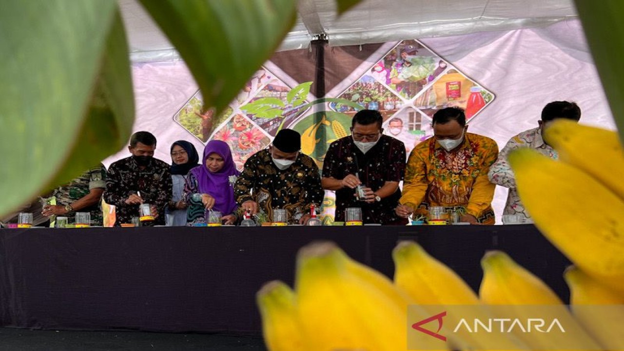 Penjabat Wali Kota Yogyakarta Sumadi bersama sejumlah stakeholder melakukan proses aklimatisasi benih pisang di sela Gelar Potensi Pertanian Yogyakarta, Jumat (18/11/2022). ANTARA/Eka AR