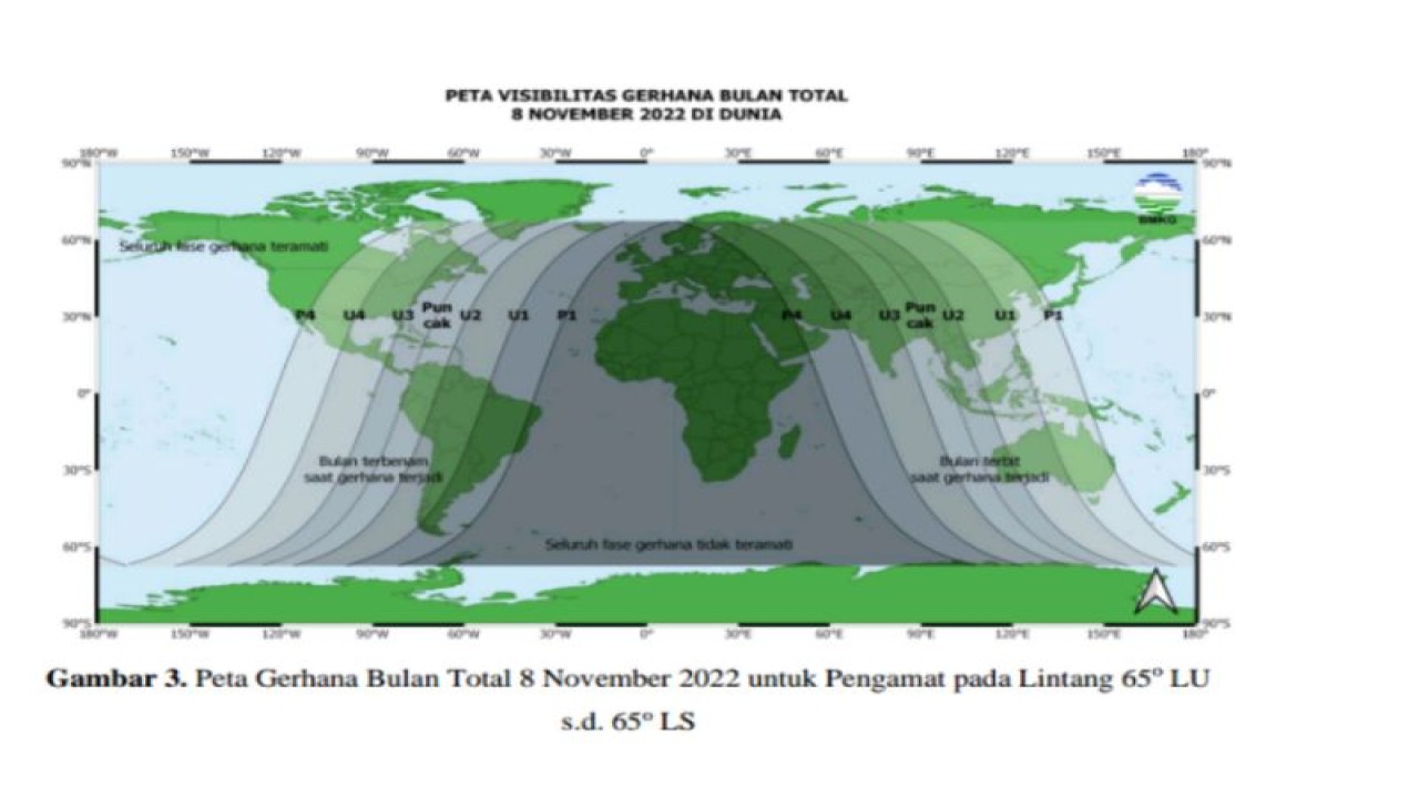 Peta gerhana bulan pada 8 November 2022. (ANTARA/HO-Humas BMKG Zaenudin Abdul Majid Lombok, NTB)