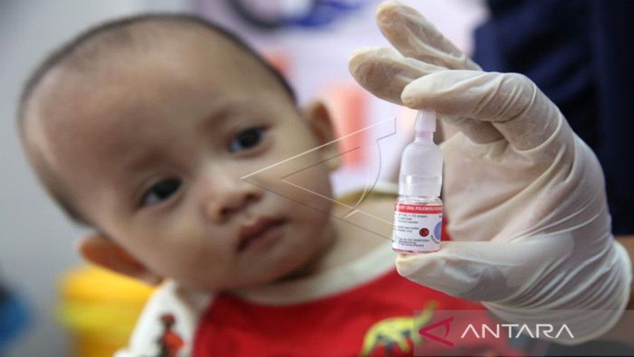 Ilustrasi - Petugas kesehatan Puskesmas Ulee Kareng memperlihatkan vaksin polio tetes (Oral Poliomyelitis Vaccine) yang diberikan kepada balita di Banda Aceh, Provinsi Aceh, Senin (21/11/2022). (ANTARA FOTO / Irwansyah Putra)