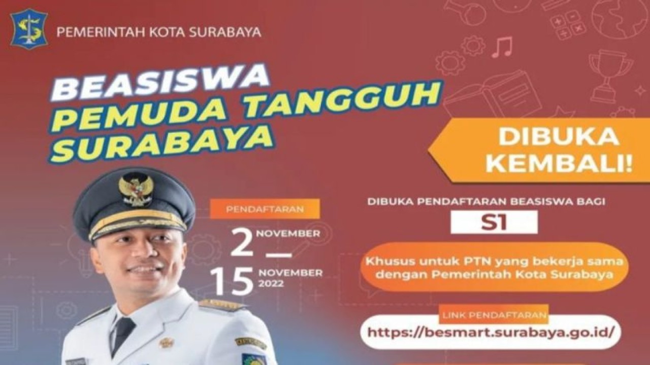 Poster Program Beasiswa Pemuda Tangguh Surabaya.(ANTARA/HO-Diskominfo Surabaya)