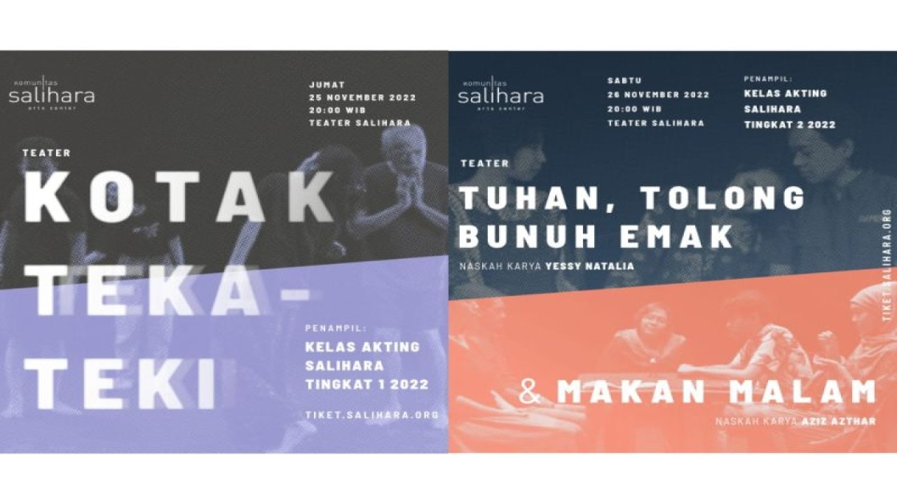 Poster untuk pementasan tiga lakon dari Kelas Akting Salihara 2022. (ANTARA/HO/Komunitas Salihara)