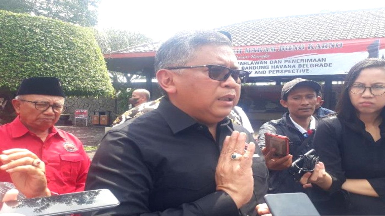 Sekretaris Jenderal DPP PDI Perjuangan (PDIP) Hasto Kristiyanto saat di Blitar, Jawa Timur. ANTARA/ Asmaul