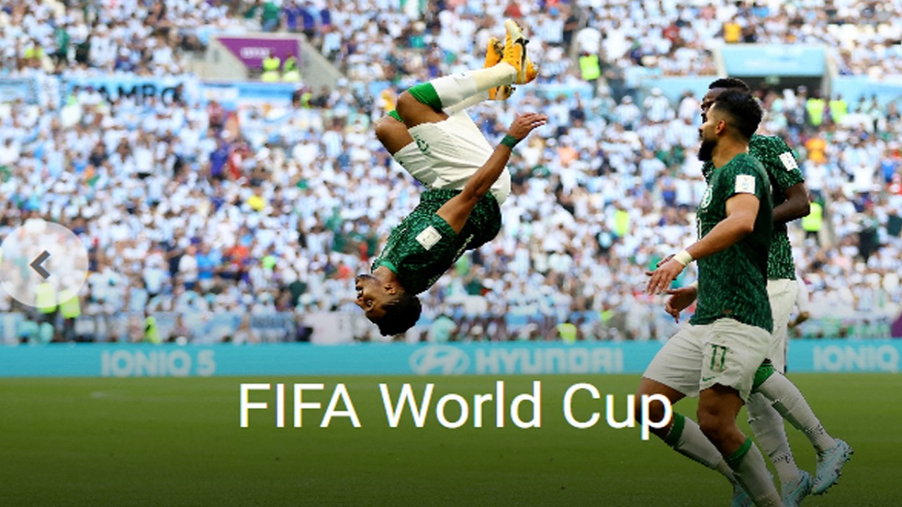 Salah satu Pemain Timnas Arab Saudi lakukan selebrasi usai berhasil memasukkan gol ke gawang Argentina (reutersconnect.com)