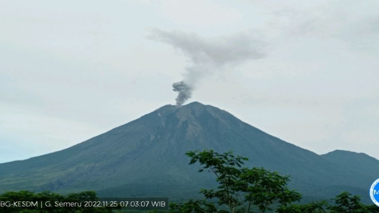 Arsip Foto. Gunung Semeru melontarkan abu vulkanik pada Jumat (25/11/2022). (ANTARA/HO-PVMBG)