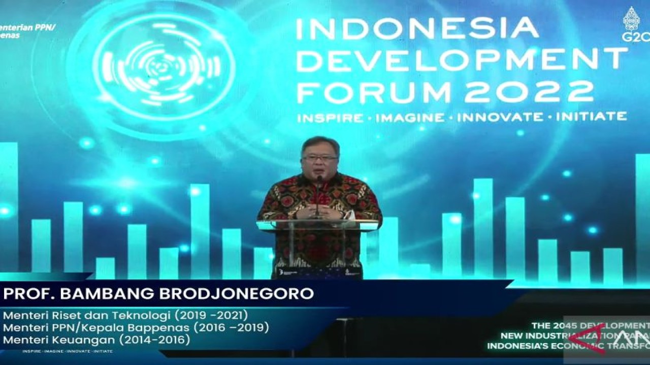 Tangkapan Layar - Kepala Bappenas Kabinet Kerja 2016-2019 Bambang PS Brodjonegoro dalam acara puncak Indonesia Developmen Forum (IDF) 2022 yang dipantau di Jakarta, SENIN (21/11/2022). ANTARA/Muhammad Heriyanto