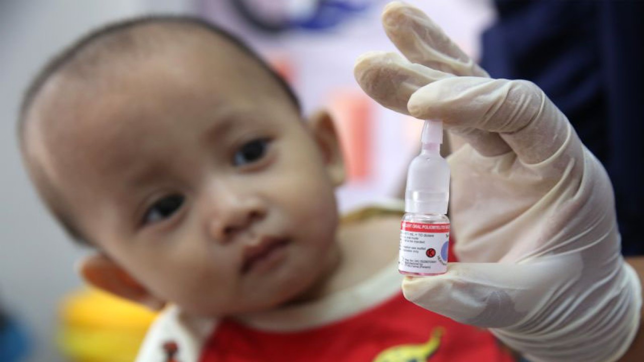 Petugas kesehatan Puskesmas Ulee Kareng memperlihatkan vaksin polio tetes (Oral Poliomyelitis Vaccine) yang diberikan kepada balita di Banda Aceh, Aceh, Senin (21/11/2022). ANTARA FOTO / Irwansyah Putra/aww. (ANTARA FOTO/IRWANSYAH PUTRA)