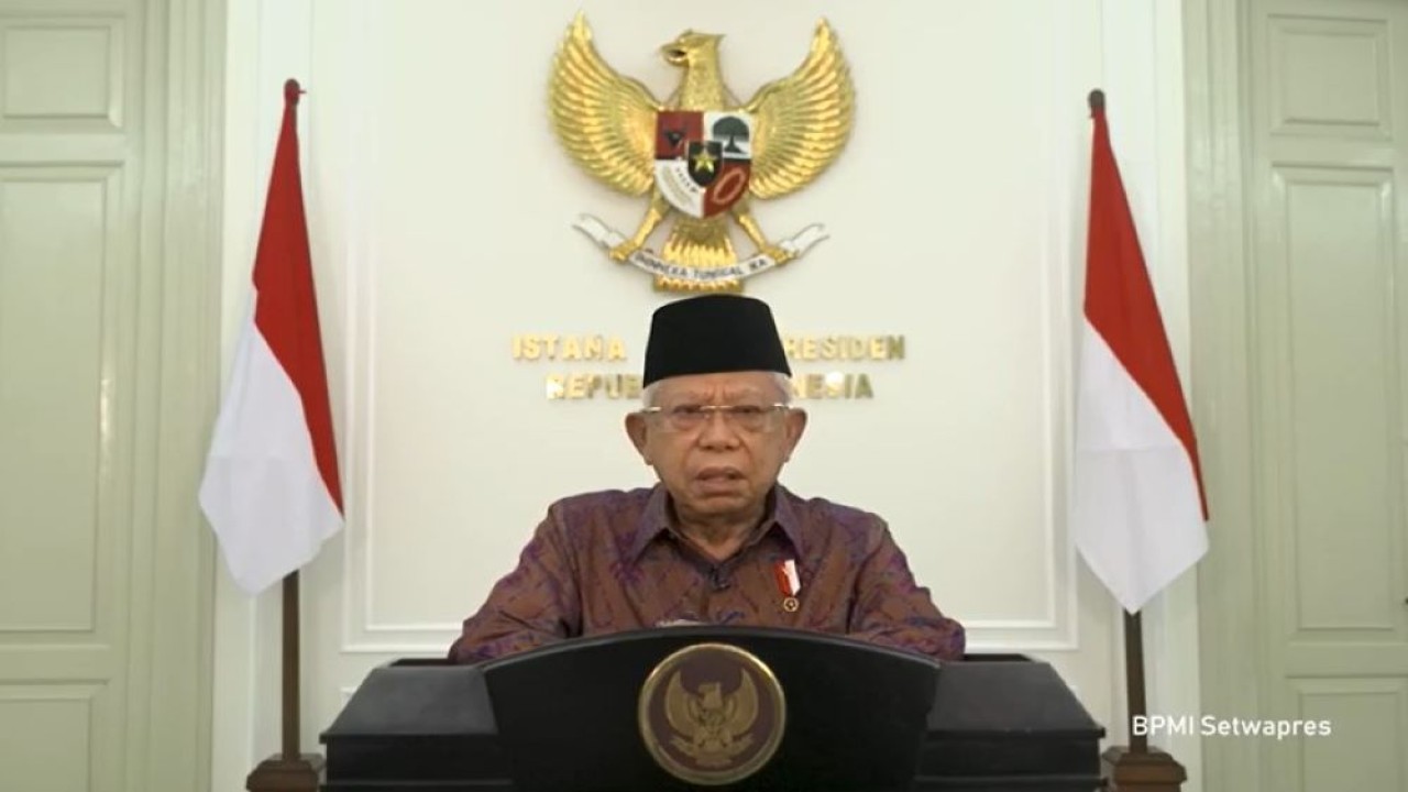 Wapres KH Ma'ruf Amin dalam acara Konferensi Internasional Pengasuh Pesantren se-Asia Tenggara dan Peresmian Universitas Darunnajah di Jakarta, seperti dilansir BPMI Setwapres, Senin (7/11/2022). (Tangkapan layar BPMI Setwapres)