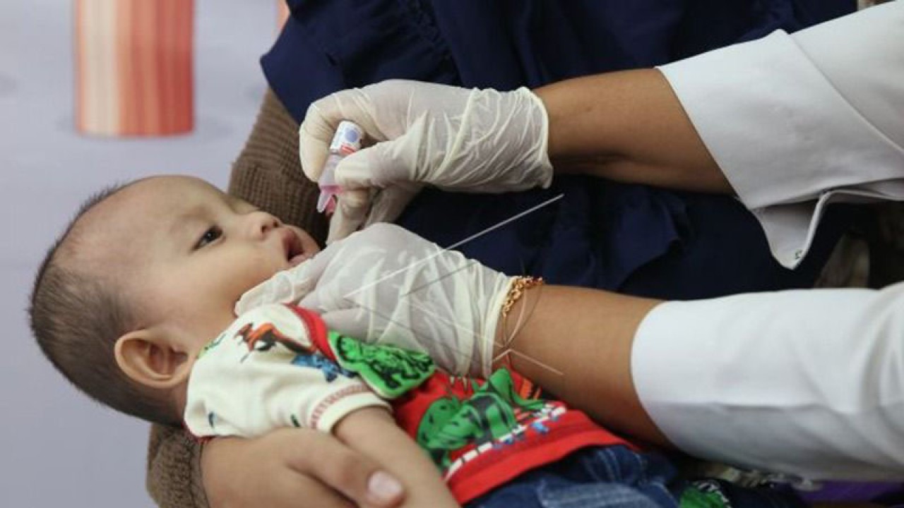 Arsip - Balita mendapat imunisasi vaksin polio tetes (Oral Poliomyelitis Vaccine) yang diberikan petugas kesehatan Puskesmas Ulee Kareng di Banda Aceh, Aceh, Senin (21/11/2022). (ANTARA FOTO / Irwansyah Putra)