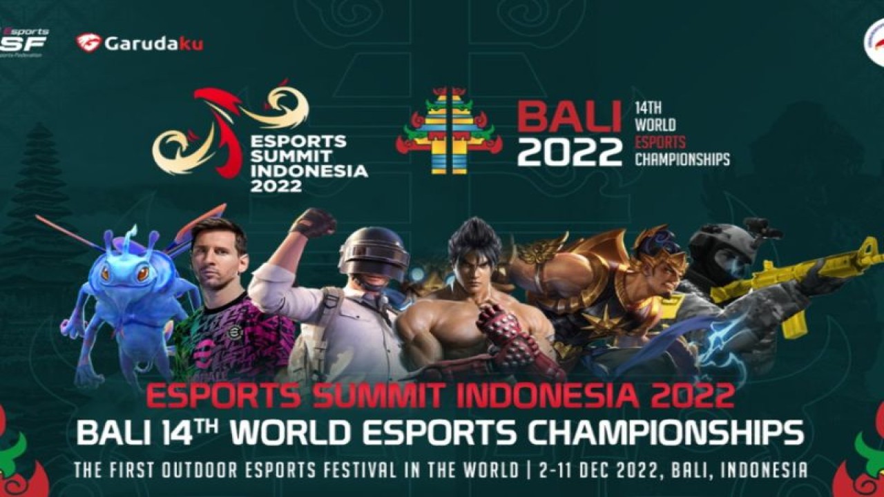 Banner kejuaraan dunia esport IESF Bali 14th World Esports Championship 2022. (ANTARA/Garudaku.com)