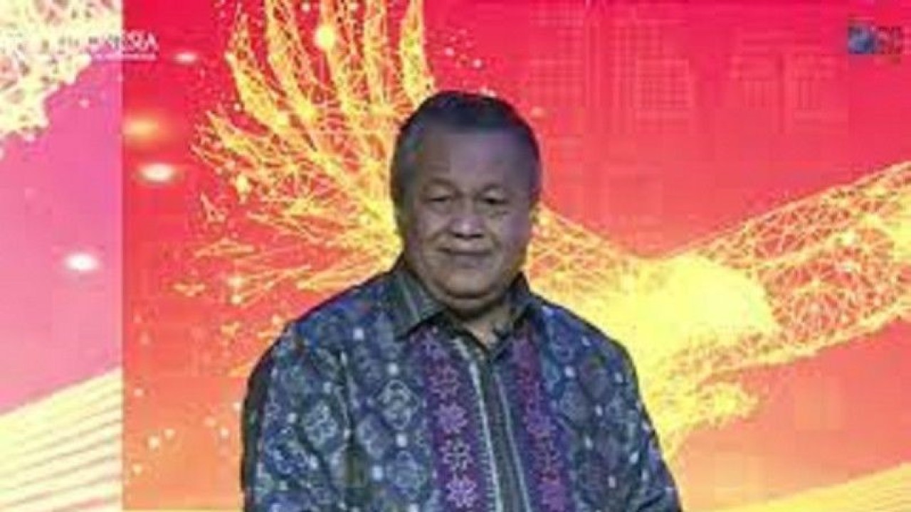 Gubernur Bank Indonesia (BI) Perry Warjiyo dalam acara "Talkshow Rangkaian BIRAMA : Meniti Jalan Menuju Rupiah Digital" yang dipantau secara daring di Jakarta, Senin (05/12/2022). (ANTARA/Agatha Olivia Victoria.)
