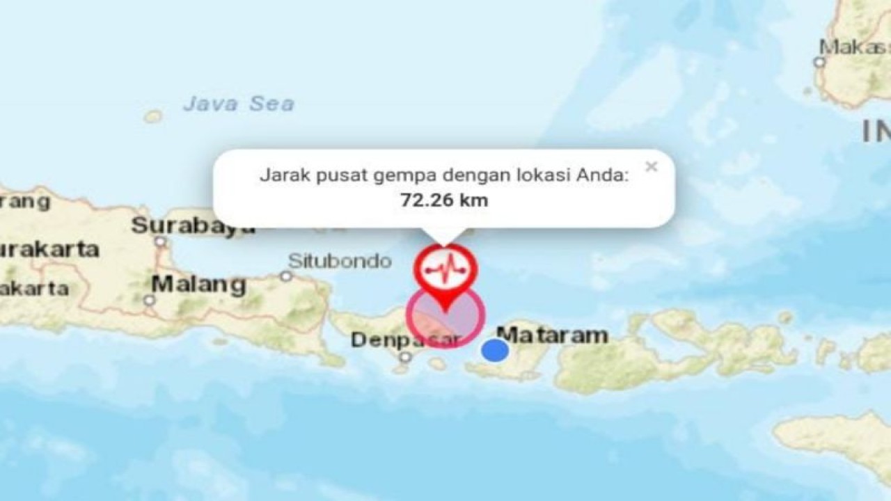 Lokasi gempa bumi di Karangasem Bali (ANTARA/BMKG Mataram)