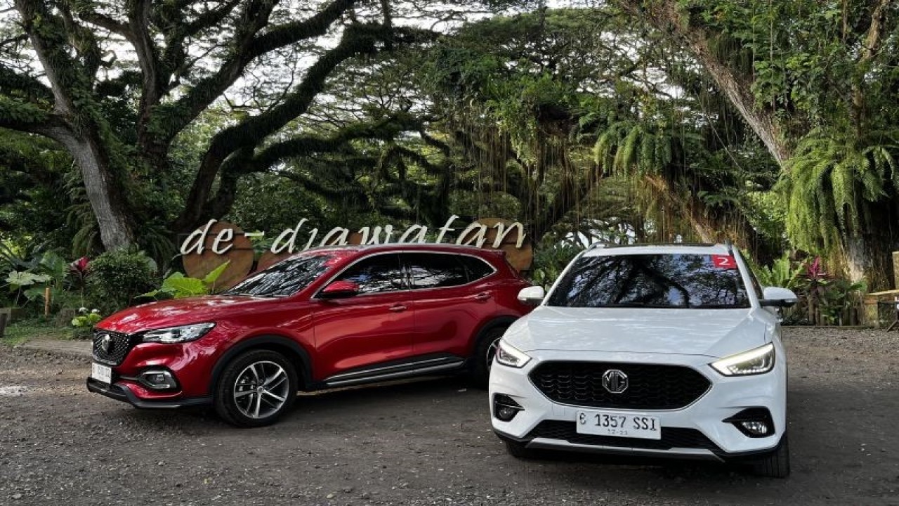 MG HS dan MG ZS yang dipamerkan dan difoto di kawasan De Djawatan, Banyuwangi, Jawa Timur, Kamis (8/12/2022). (ANTARA/Arnidhya Nur Zhafira)