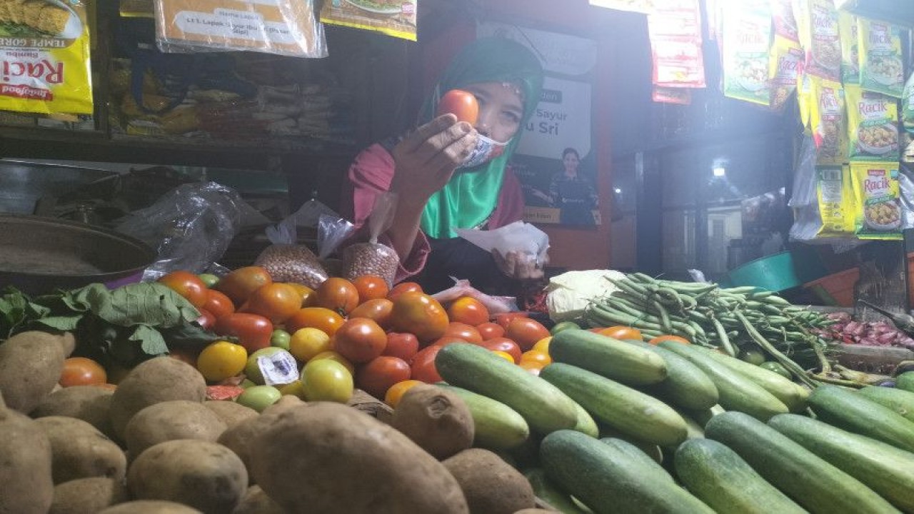 Pedagang sayur di pasar Slipi, Palmerah, Jakarta Barat, Selasa (6/11/2022). ANTARA / Walda