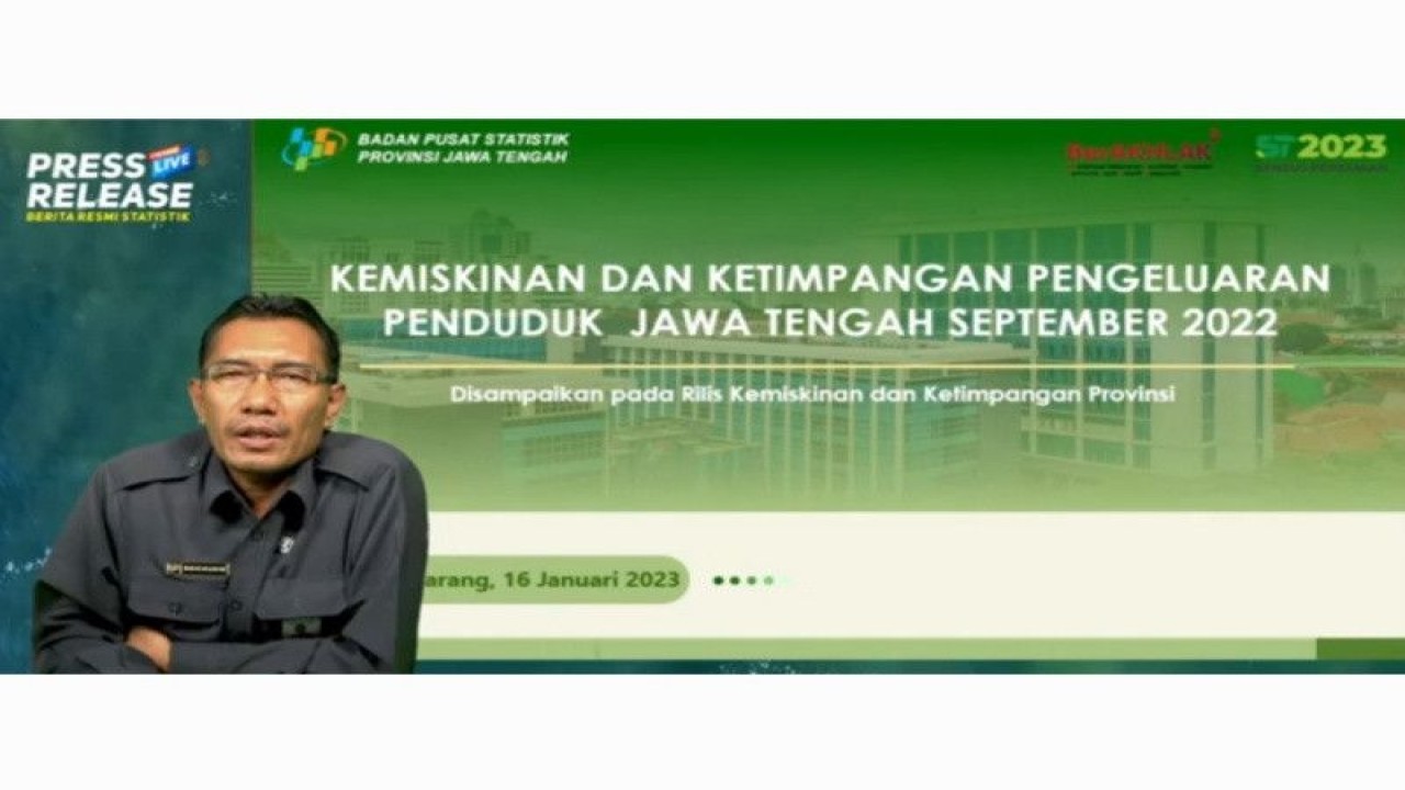 Tangkapan layar laman Youtube BPS Jateng saat Ketua Tim Statistik Sosial BPS Jawa Tengah Muh. Saichudin menjelaskan perkembangan kemiskinan Jateng di Semarang, Senin. (ANTARA/ I.C.Senjaya)