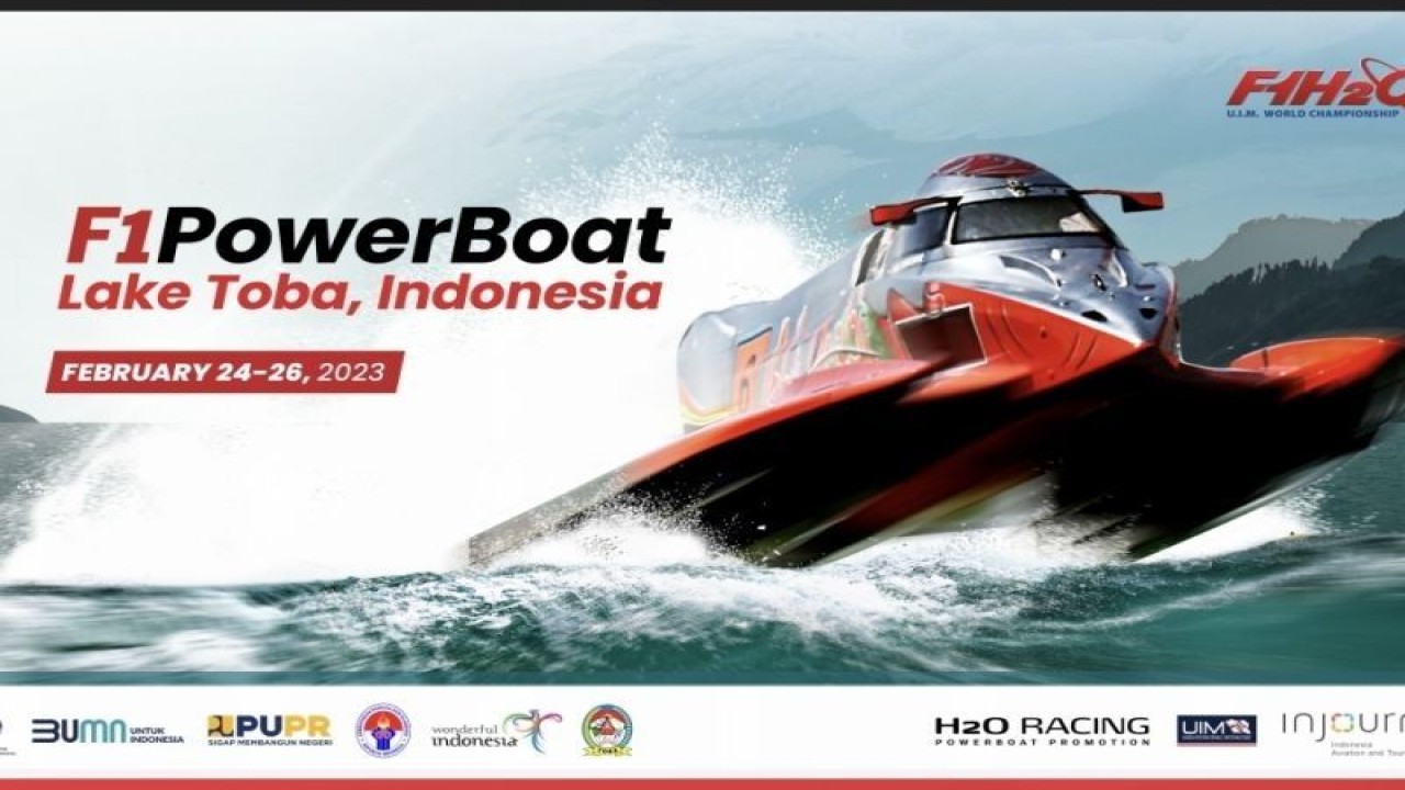 Logo gelaran F1Powerboat 2023 yang akan bergulir di Danau Toba, Sumatra Utara pada 24-26 Februari 2023. (ANTARA/HO-Kemenpora)