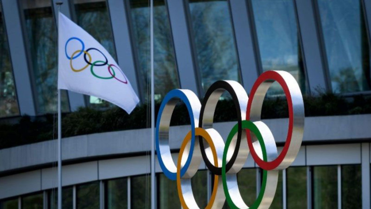 Logo Komite Olimpiade Internasional (IOC). ANTARA/AFP/Fabrice Coffrini/pri.