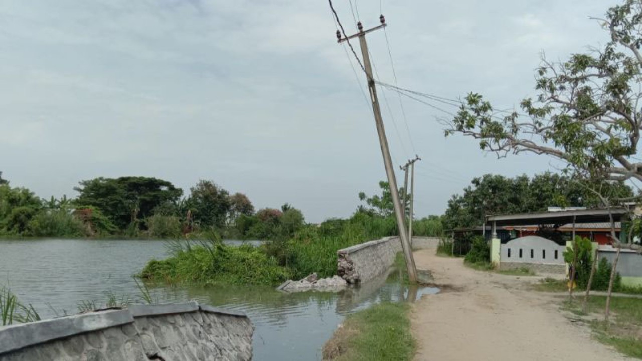 Titik Tanggul Sungai Citarum yang jebol di Kampung Solokan Kendal, RT 004/RW001, Desa Pantai Bahagia, Kecamatan Muaragembong, Kabupaten Bekasi, Jawa Barat, Senin (23/1/2023). (FOTO ANTARA/Pradita Kurniawan Syah).