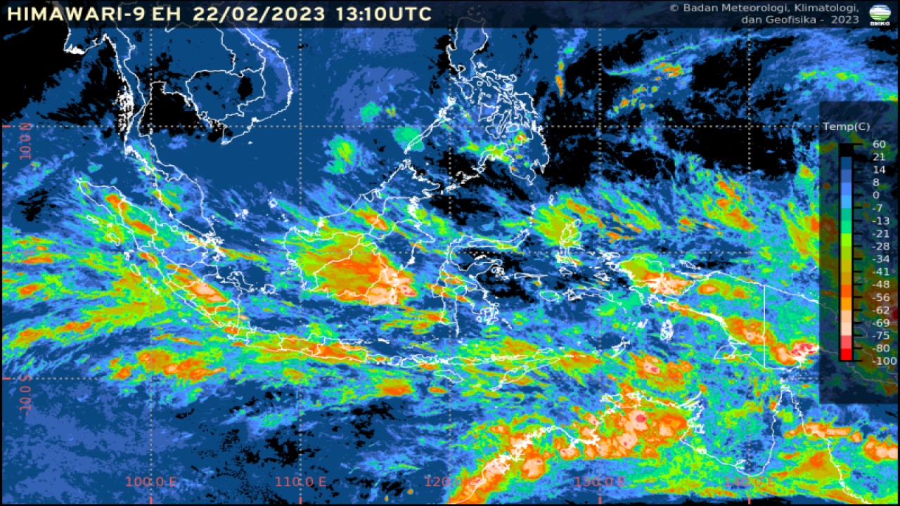 Citra satelit cuaca yang dilaporkan BMKG melalui laman resmi, Rabu (22/2/2023). (ANTARA/HO-BMKG)