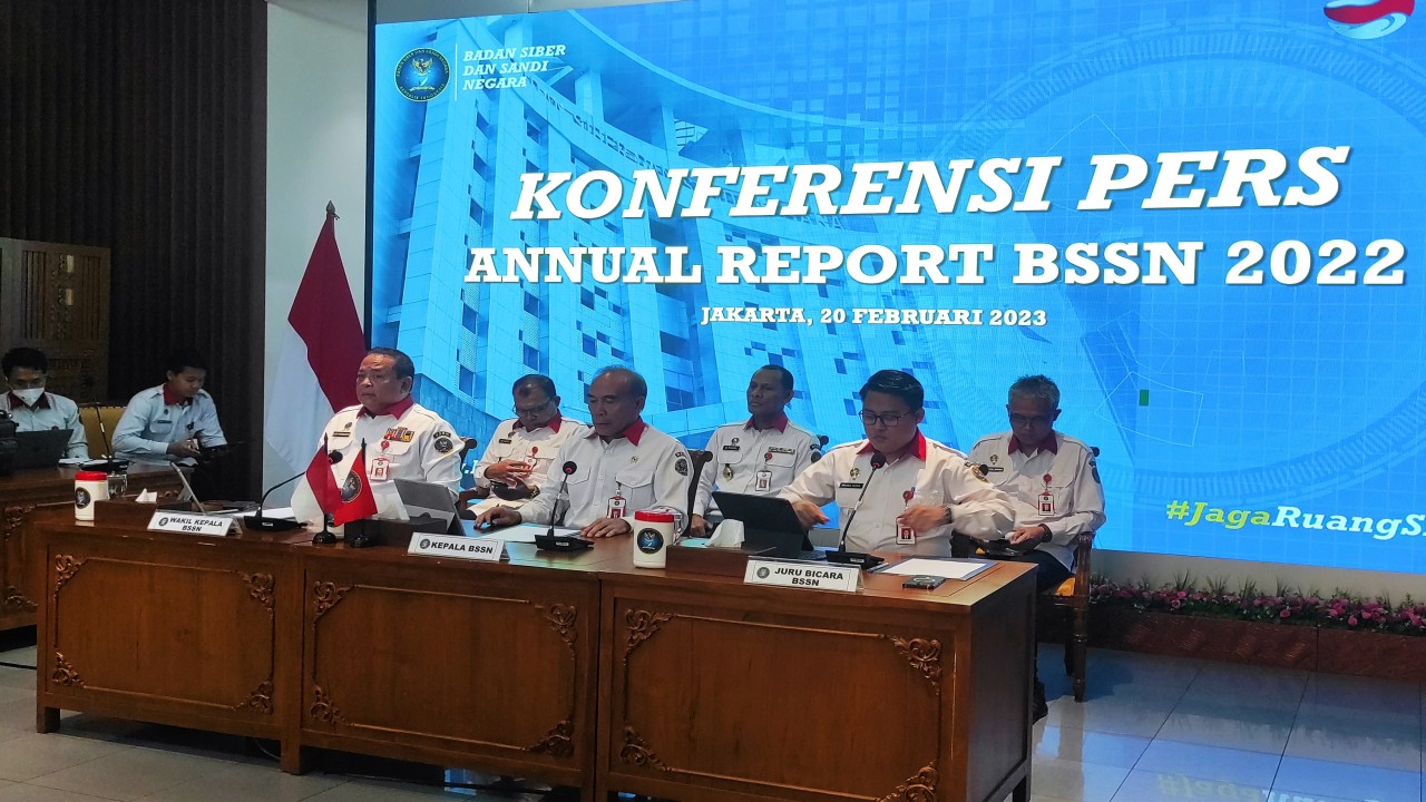 Konferensi pers Annual Report BSSN 2022.