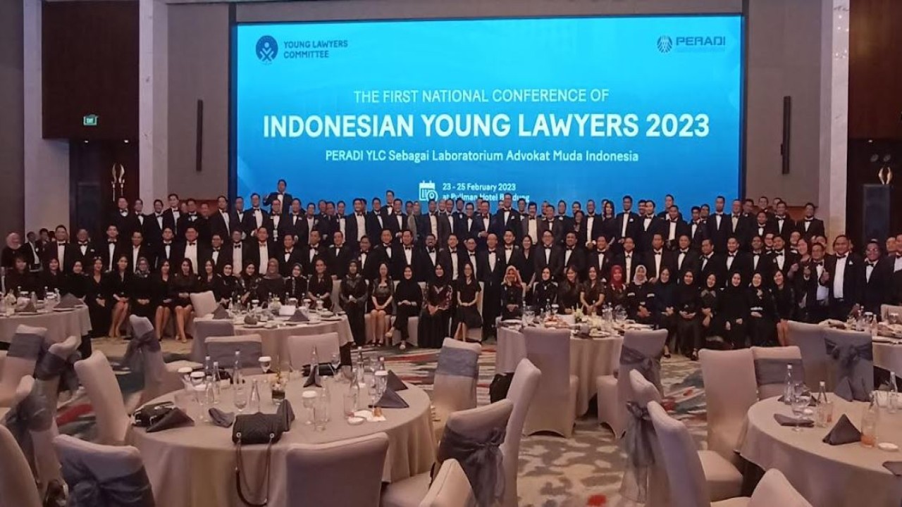 Gelaran 'The First National Conference of Indonesian Young Lawyers 2023', yang digelar Perhimpunan Advokat Indonesia (Peradi) Young Lawyers Committee (YLC), di Hotel Pullman, Kota Bandung, Jawa Barat (Jabar), pada 23-25 Februari, resmi ditutup.