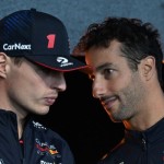 Pebalap tim Red Bull Max Verstappen dan pebalap cadangan Daniel Ricciardo. (AFP/ED JONES)-1680247099